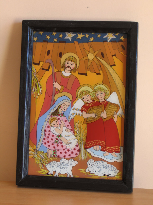 Danuta Styperek, malowidło na szkle, wymiary 30cm x 20cm